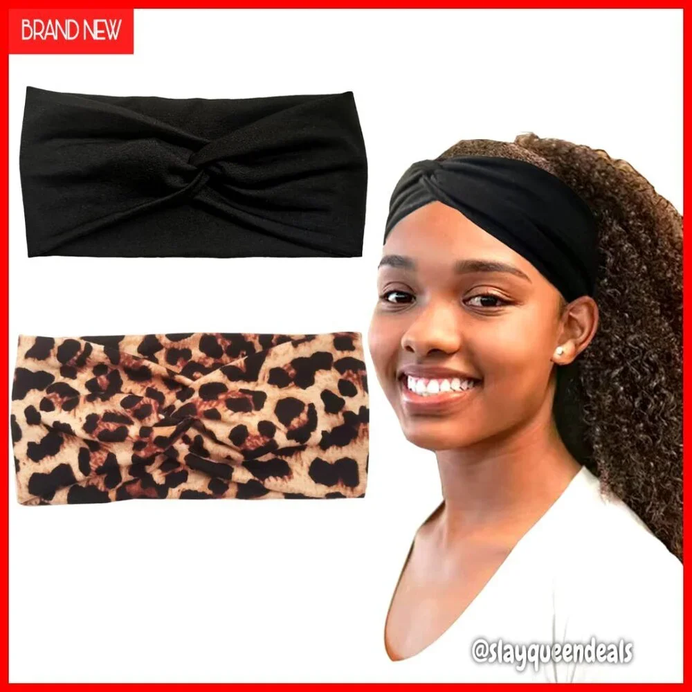 Stretchy Fabric Turban Headbands Set of 2 Boho Knotted Hair Accessories